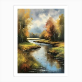 Autumn forest river.Printable Wall Art, Vintage Landscape, Farmhouse Wall Decorations, Vintage Landscape Oil Painting.3 Art Print