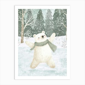 Polar Bear In The Snow. Watercolor Christmas Illustration for Kids Room. Nursery Art Print