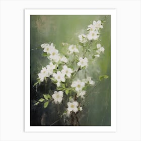 White Flower Branches Gouache Painting Art Print