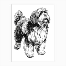 Long Hair Furry Dog Line Sketch 6 Art Print