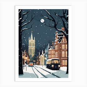 Winter Travel Night Illustration Cardiff United Kingdom 1 Art Print