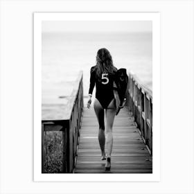 Girl Walks Down A Boardwalk Art Print