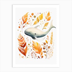 A Whale Watercolour In Autumn Colours 1 Art Print