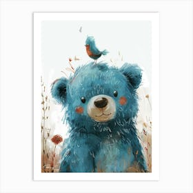 Small Joyful Bear With A Bird On Its Head 6 Art Print