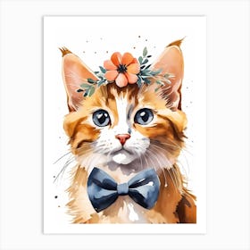 Calico Kitten Wall Art Print With Floral Crown Girls Bedroom Decor (9)  Art Print
