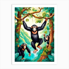 Chimpanzees In The Jungle Art Print