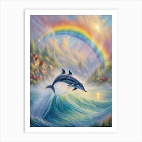 Dolphin Under A Rainbow Print Art Print