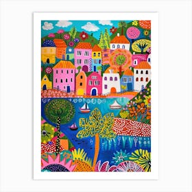 Kitsch Colourful South Of France Coastline 3 Art Print