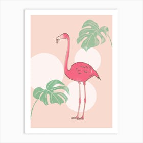 Flamingo And Monstera Art Print
