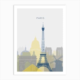 Yellow And Blue Paris Skyline Art Print