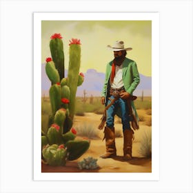 Cowboy in the desert with cactus.1 Art Print