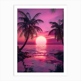 Synthwave Sunset At The Beach 2 Art Print