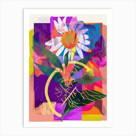 Oxeye Daisy 4 Neon Flower Collage Art Print