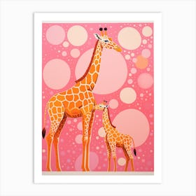 Giraffe & Calf Dot Pattern 1 Art Print