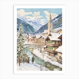 Vintage Winter Illustration Lech Austria 6 Art Print