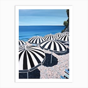Striped Black And White Beach Umbrellas In Italy Art Print