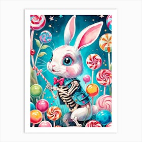 Cute Skeleton Rabbit With Candies Painting (30) Art Print