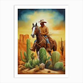 Cowboy in the desert with cactus.9 Art Print