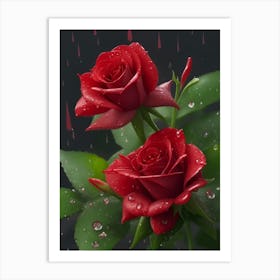 Red Roses At Rainy With Water Droplets Vertical Composition 41 Art Print