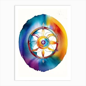 Dharma Wheel, Symbol, Third Eye Watercolour 4 Art Print