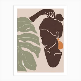 Woman With A Leaf Art Print