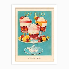 Strawberry Trifle With Jelly Vintage Cookbook Inspired 3 Poster Art Print