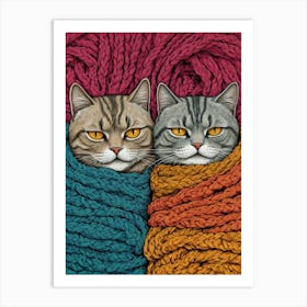 Two Cats Wrapped In Yarn Art Print