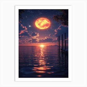 Full Moon Over The Water 3 Art Print