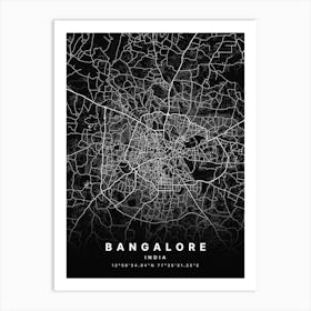 Bangalore Bengaluru India Black Map Art Print