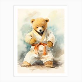 Judo Teddy Bear Painting Watercolour 2 Art Print