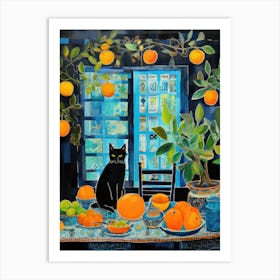 Oranges And Cat Art Print