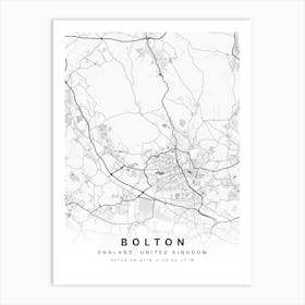 Bolton England White Map Art Print