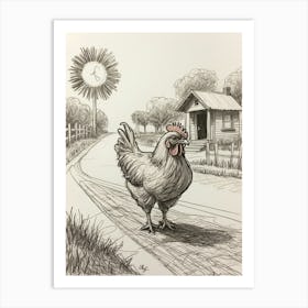 Chicken On The Road Art Print