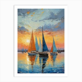 Small Sailboats At Dusk Art Print