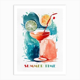 Summer Time, Coctail Watercolor Painting Art Print