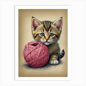 Kitten With A Ball Of Yarn Art Print