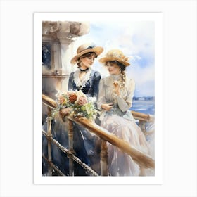 Titanic Ladies On Ship Watercolour 1 Art Print