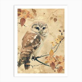Northern Saw Whet Owl Japanese Painting 2 Art Print