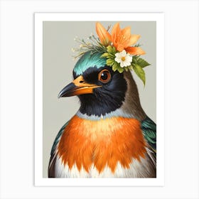 Bird With Flowers On Its Head 3 Art Print