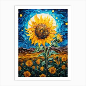 Cat Sunflowers 5 Art Print