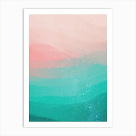 Minimal art abstract watercolor painting of green hills and evening sky Art Print