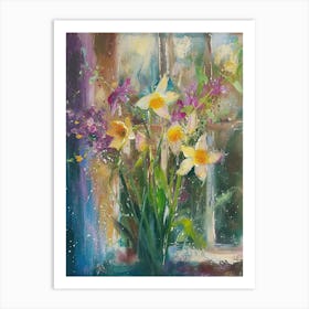 Daffodil Flowers On A Cottage Window 1 Art Print