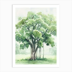Banyan Tree Atmospheric Watercolour Painting 2 Art Print