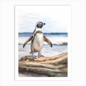 Humboldt Penguin Breakwater Watercolour Painting 3 Art Print