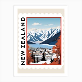 Retro Winter Stamp Poster Queenstown New Zealand 2 Art Print