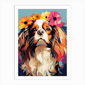 Cavalier King Charles Spaniel Portrait With A Flower Crown, Matisse Painting Style 3 Art Print
