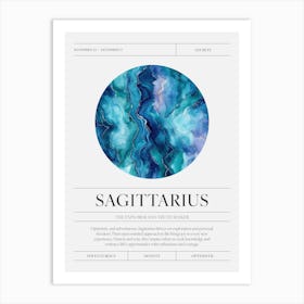 Sagittarius Zodiac Sign, Azurite Birthstone Crystal Gem Art Print