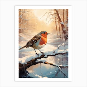 Robin In The Snow 3 Art Print