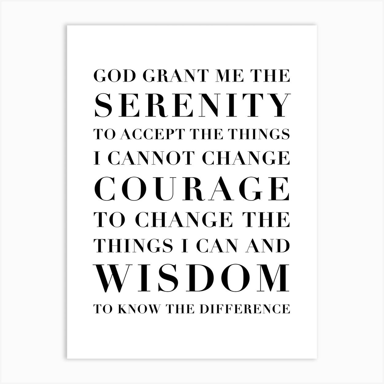 the serenity prayer capitalized art print by typologie