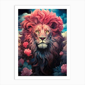 Lion With Flowers Art Print